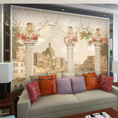 3D Roman Column Oil Painting Building Angel PWallpaper Wall Mural Home Decor