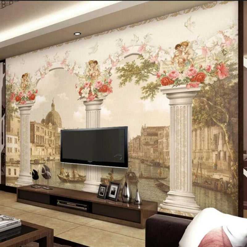 3D Roman Column Oil Painting Building Angel PWallpaper Wall Mural Home Decor