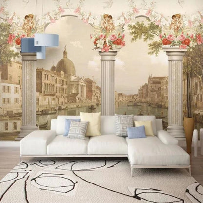 3D Roman Column Oil Painting Building Angel PWallpaper Wall Mural Home Decor