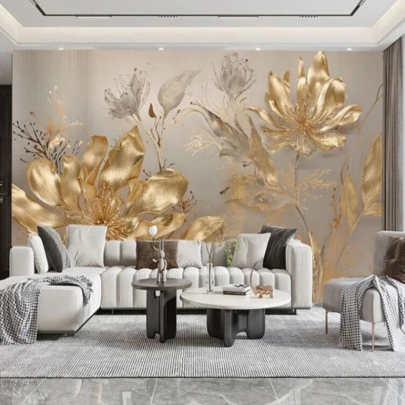 Luxury Golden Floral Art Flowers Floral Wallpaper Wall Mural