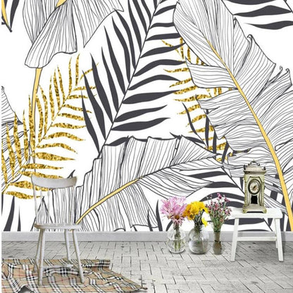 Minimalism Black And White Palm Leaves Tropical Plants Wallpaper Wall Mural