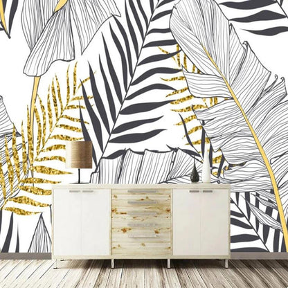 Minimalism Black And White Palm Leaves Tropical Plants Wallpaper Wall Mural