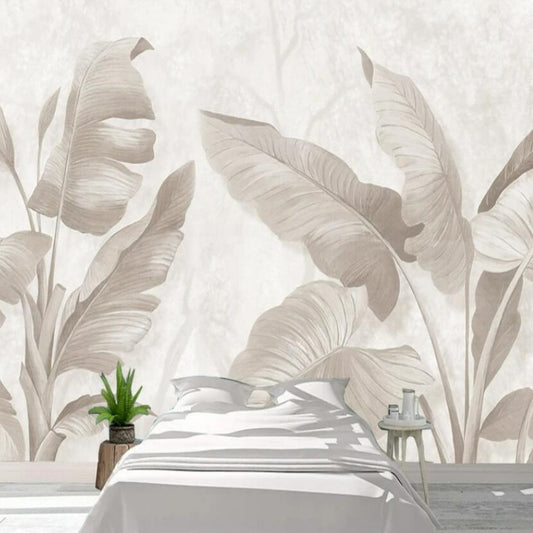 Plant-Wood Grain Grey Banana Leaf  Wallpaper Wall Mural Home Decor