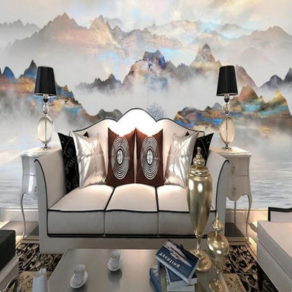 Golden Landscape Mountains with Flying Birds Wallpaper Wall Mural Home Decor