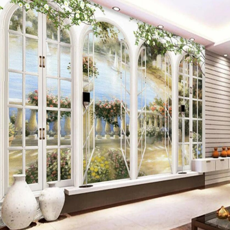 3D Stereo Window Views Garden Pool Wallpaper Wall Mural Home Decor