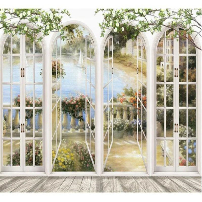 3D Stereo Window Views Garden Pool Wallpaper Wall Mural Home Decor