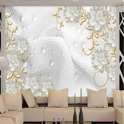 3D Luxury European Style White Flower Beads Jewelry Wallpaper Wall Mural Home Decor