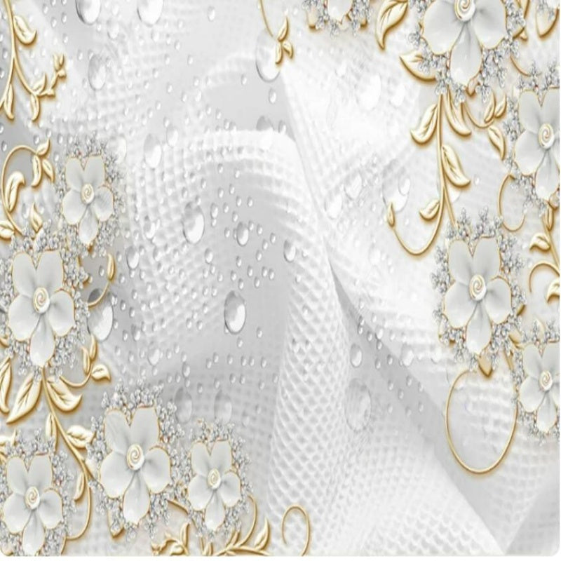 3D Luxury European Style White Flower Beads Jewelry Wallpaper Wall Mural Home Decor