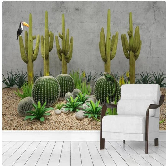 North Style Cactus Plant Toucan Wallpaper Wall Mural Home Decor