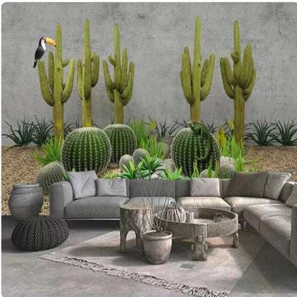 North Style Cactus Plant Toucan Wallpaper Wall Mural Home Decor