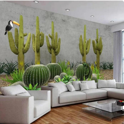 North Style Cactus Plant Toucan Wallpaper Wall Mural Home Decor