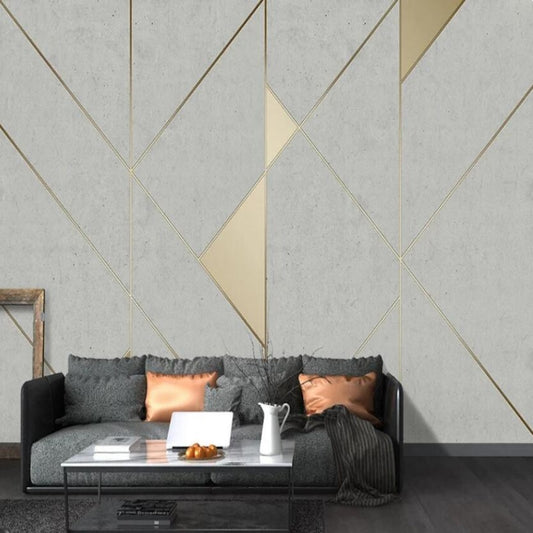 Retro Cement Golden Stripe Geometric Wallpaper Wall Mural Home Decor