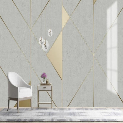 Retro Cement Golden Stripe Geometric Wallpaper Wall Mural Home Decor