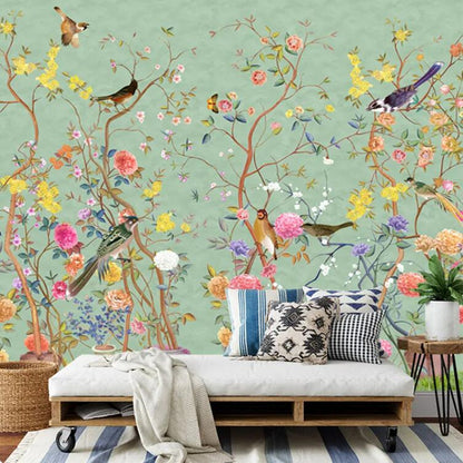 Chinoiserie Garden Flowers and Birds Wallpaper Wall Mural