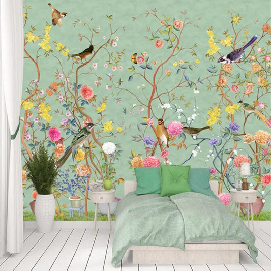 Chinoiserie Garden Flowers and Birds Wallpaper Wall Mural