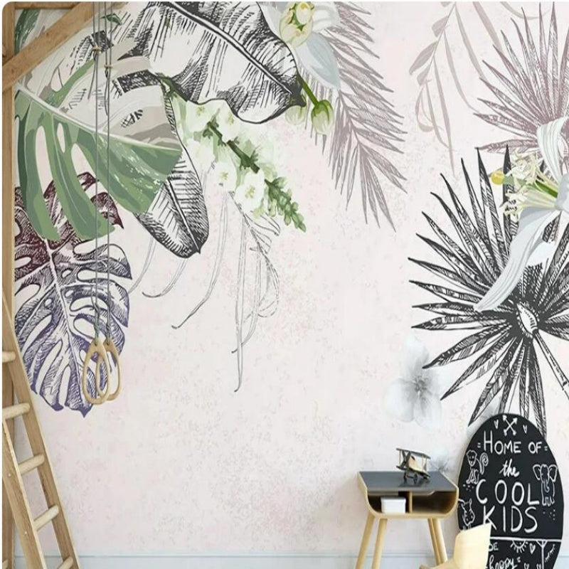 Tropical Abstract Plants and Leaves Wallpaper Wall Mural Home Decor