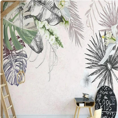 Tropical Abstract Plants and Leaves Wallpaper Wall Mural Home Decor