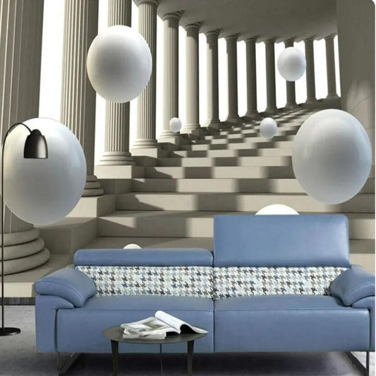 Modern 3D Roman Column Abstract Space Sphere Wallpaper Wall Mural Home Decor