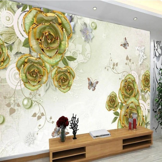 3D Embossed Flower Rose Floral Wallpaper Wall Mural Home Decor