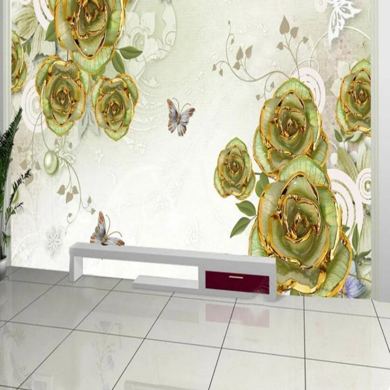 3D Embossed Flower Rose Floral Wallpaper Wall Mural Home Decor