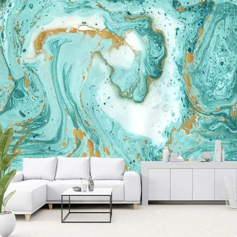 Abstract Turquoise Ink Marble Pattern Wallpaper Wall Mural