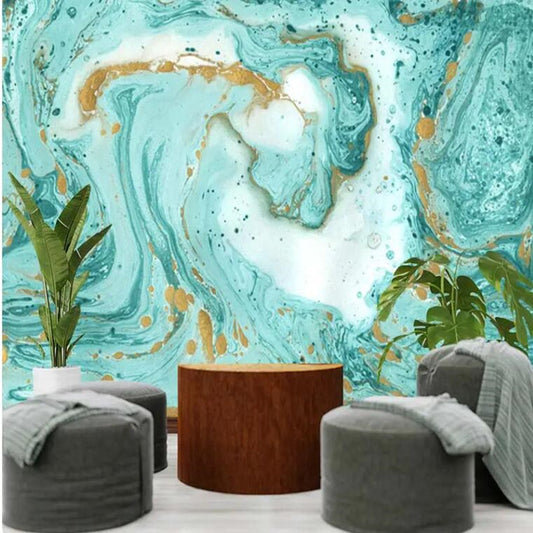 Abstract Turquoise Ink Marble Pattern Wallpaper Wall Mural