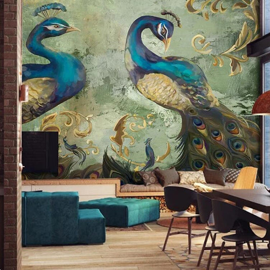 European Style Retro Classical Peacocks Wallpaper Wall Mural