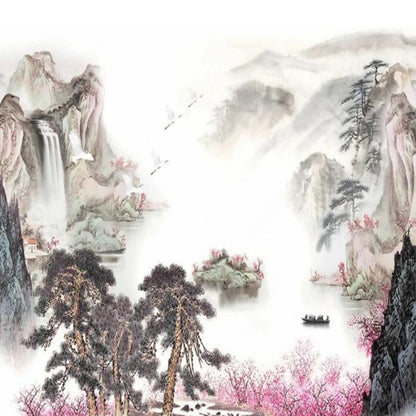 Ink Painting Nature Landscape Mountains Wallpaper Wall Mural Home Decor