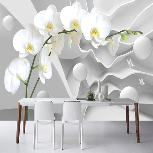 Stereo Relief Butterfly Orchid Ball Flowers Floral Wallpaper Wall Mural