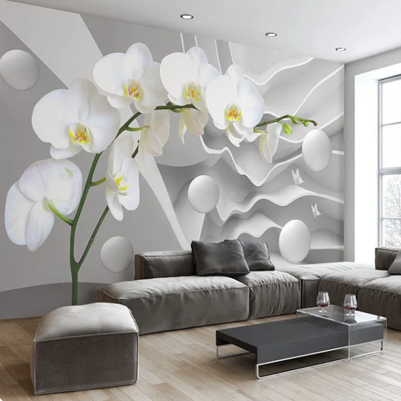 Stereo Relief Butterfly Orchid Ball Flowers Floral Wallpaper Wall Mural