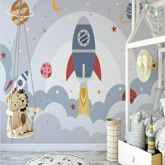 Cartoon Space Universe Planet Rocket Children's Room Nursery Wallpaper Wall Mural Home Decor