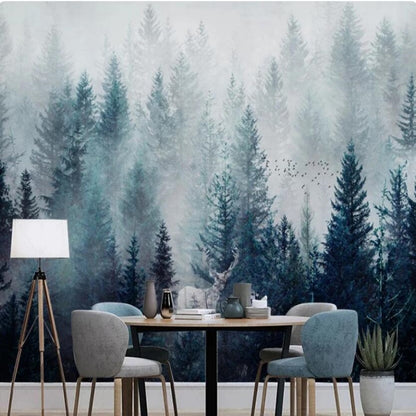 Nordic Pine Trees Forest Landscape Wallpaper Wall Mural Home Decor