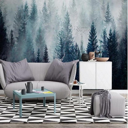 Nordic Pine Trees Forest Landscape Wallpaper Wall Mural Home Decor