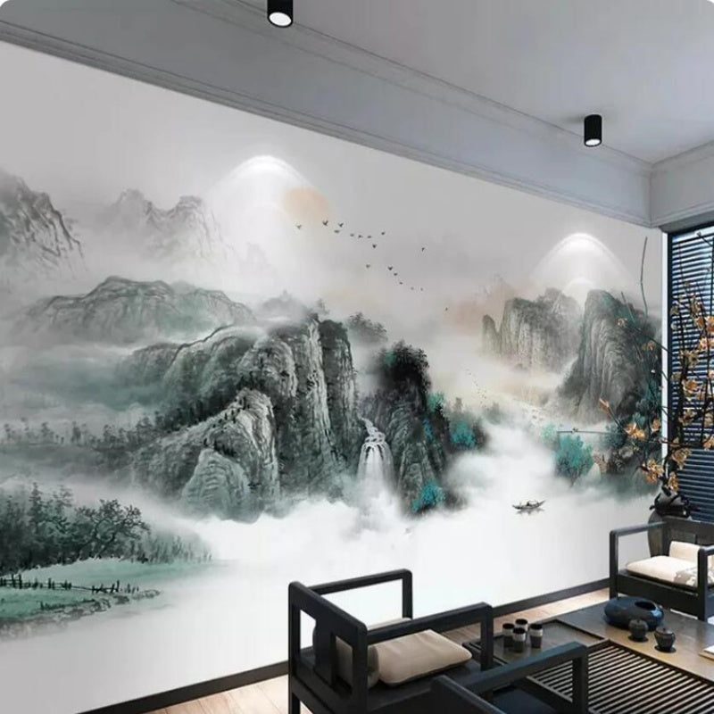New Chinese Style Mountain Water Landscape Painting Wallpaper Wall Mural Home Decor