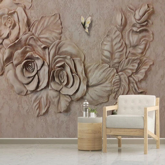 3D Relief Retro Roses Flowers Floral Wallpaper Wall Mural