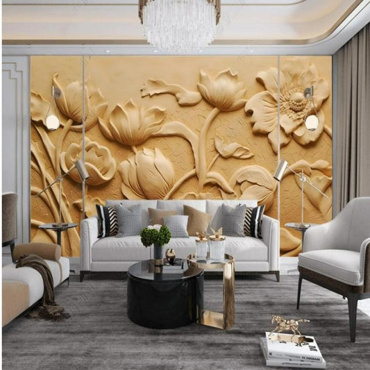 3D Golden Lotus Wallpaper Wall Mural Home Decor