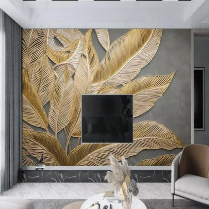 Golden Banana Leaf Wallpaper Wall Mural Home Decor