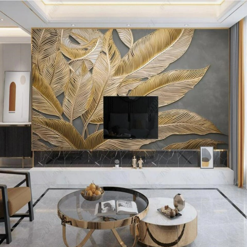 Golden Banana Leaf Wallpaper Wall Mural Home Decor