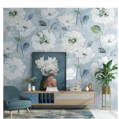 White Flowers Floral Wallpaper Wall Mural Home Decor