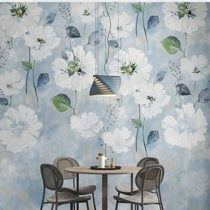 White Flowers Floral Wallpaper Wall Mural Home Decor