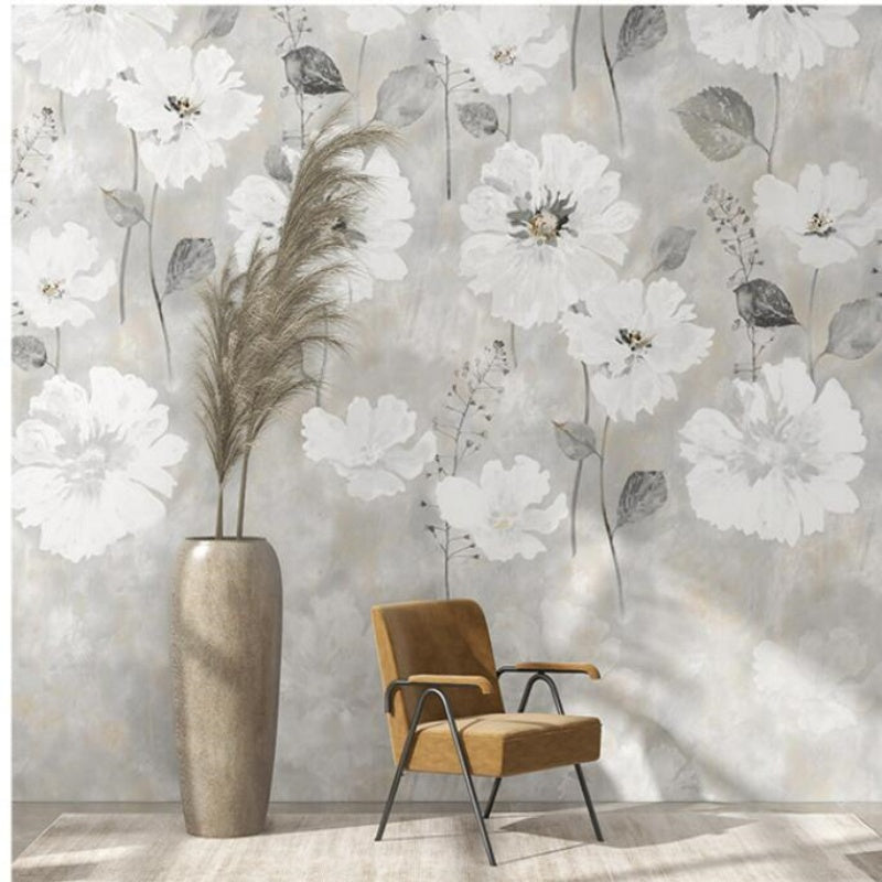 White Flowers Floral Wallpaper Wall Mural Home Decor