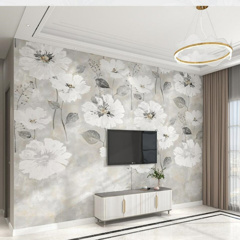 White Flowers Floral Wallpaper Wall Mural Home Decor