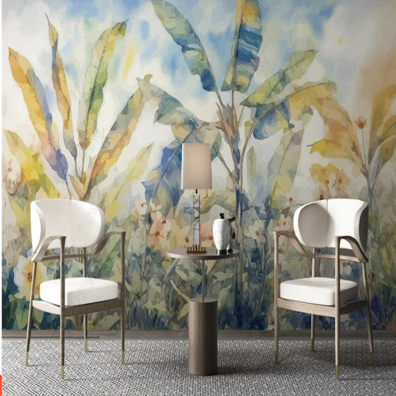 Watercolor Tropical Plants and Banana Leaves Wallpaper Wall Mural Home Decor