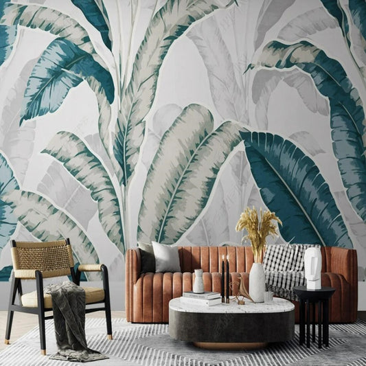 Watercolor Tropical Banana Leaf Plants Wallpaper Wall Mural Home Decor