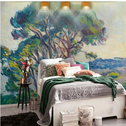 Oil Painting Huge Tree Nature Landscape Wallpaper Wall Mural Home Decor