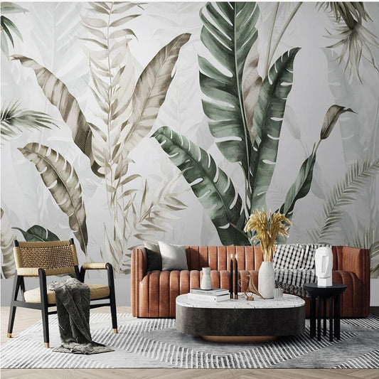 Tropical Green Plants Banana Leaves Wallpaper Wall Mural Home Decor