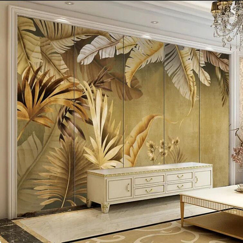 Golden Leaf Tropical Plants Leaves Wallpaper Wall Mural