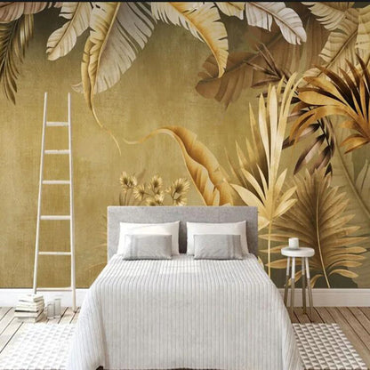 Golden Leaf Tropical Plants Leaves Wallpaper Wall Mural