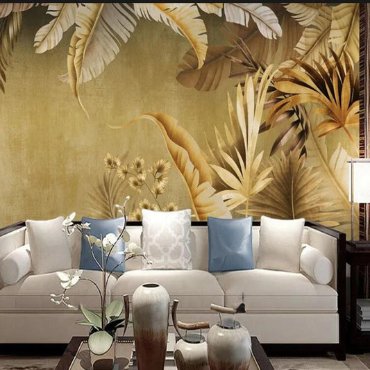Golden Leaf Tropical Plants Leaves Wallpaper Wall Mural