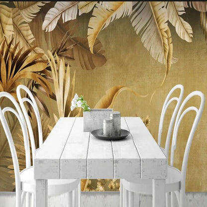 Golden Leaf Tropical Plants Leaves Wallpaper Wall Mural